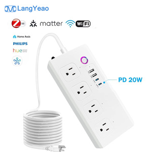 Regleta inteligente LangYeao PD20W US WiFi ZIGBEE Matter, 4 tomas de CA con control independiente, 2 USB y 2 Type-C, compatible con Home Assistant y <span class=keywords><strong>Alexa</strong></span> - Product Image 1