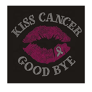 Design personalizzabili e durevoli in cristallo lavabile con strass a labbra con trasferimento termico "bacia il cancro addio" Bling Kiss - Product Image 1