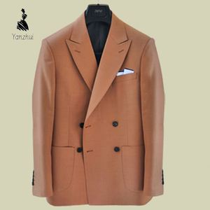 Traje Cruzado Versátil YZ para las Cuatro Estaciones, Hecho de Lana 0.7, Color <span class=keywords><strong>Caramelo</strong></span> Clásico, Corte Slim Formal - Product Image 2