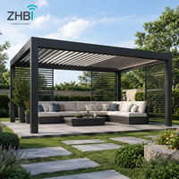 Pergola en aluminium blanc à lames orientables avec portes coulissantes en verre, véranda extérieure pour piscine, villa, jardin, espace lounge