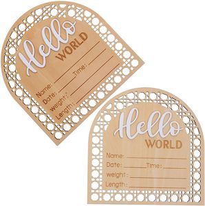 Signe d'annonce de naissance en bois gravé en 3D Ornements Carte de signature du nouveau-né Plaque commémorative Hello World pour dossier de <span class=keywords><strong>famille</strong></span> - Product Image 2