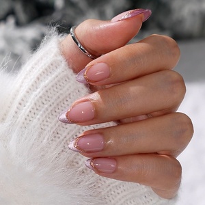 Uñas Postizas de Lujo con Punta Francesa Ojo de Gato Rosa, Uñas de Gel Suave Almendradas 3D Doradas, Uñas Postizas Adhesivas al por Mayor - Product Image 1