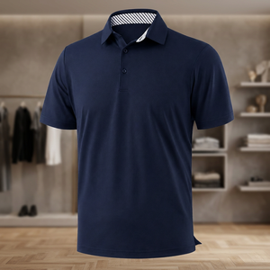 Polo à manches courtes pour homme, bleu marine, tricoté, respirant, couleur unie, coupe classique - Product Image 4