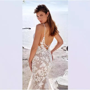Wedding Dress Mermaid Silhouette Sweetheart Neckline Floral Embroidered <b>Lace</b> <b>White</b> Strappy Bridal Gown - Product Image 3