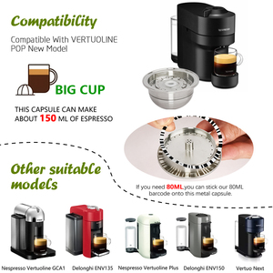 Ensemble de <span class=keywords><strong>capsules</strong></span> personnalisées 1 capsule 230 ml en acier inoxydable rechargeable filtre à <span class=keywords><strong>capsules</strong></span> de café pour machines Nespresso Vertuoline dosette de café - Product Image 3
