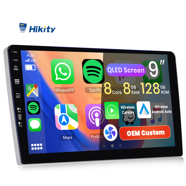 Hikity Android Car Radio 8 Core 9'' 8+128GB QLED Screen Stereo Carplay Android Auto WiFi GPS 4G BT DSP RDS Autoradio Cooling Fan