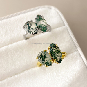 Anillo Ajustable de Latón Clásico de Lujo con Piedra de Ágata Musgosa, Chapado en Oro de 18K, Personalizado para Mujer, Regalo de Aniversario - Product Image 2