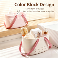 Panier de Douche Portable Grande Capacité avec Poignée Souple, Panier de Rangement de Bain en Plastique à Drainage Creux, Organisateur de Salle de Bain Empilable