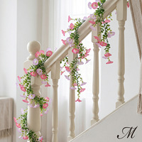 Guirlande de glycine artificielle rose de 67 pouces pour mariage, fête, escalier, décoration intérieure, vacances d'été, décoration de plage
