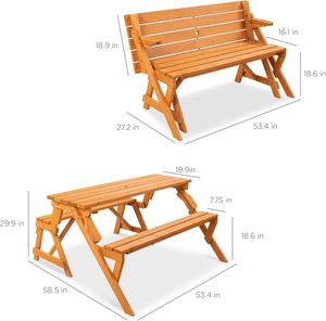 Vente d'usine, table de pique-nique en bois de <span class=keywords><strong>sapin</strong></span> naturel 2 en 1, transformable, interchangeable, banc de jardin en bois pour la cour - Product Image 5