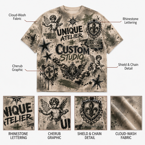 Custom 300 GSM 100% Cotton Mud Wash Sun Faded Rhinestone Graphic <b>T</b>-<b>shirt</b> Boxy Fit <b>Grunge</b> Streetwear Wholesale Tee Men <b>T</b> <b>Shirt</b> - Product Image 3