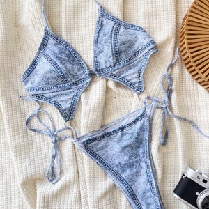 YY6129 Phụ Nữ Sexy Đồ Bơi 2024 Chân Cao Cắt Hai Mảnh Denim Bộ Bikini - Product Image 3