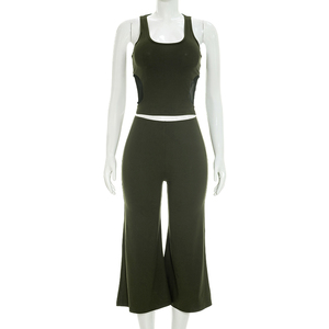 Viviblook Y26ST267 Women Casual Suit New Sexy Sleeveless Mesh <b>Patchwork</b> Tank <b>Top</b> High Waist Wide Leg Pants 2 Piece Set - Product Image 3