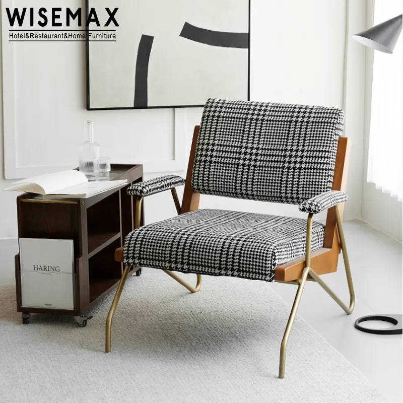 WISEMAX FURNITUREファッションユニークなデザインの家庭用家具ラウンジチェア金属フレーム生地ウッドベースレジャーチェア生活用