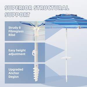 Paraguas de <span class=keywords><strong>Patio</strong></span> azul marino de 7 pies con bandeja de mesa, poste inclinable, ancla de arena, refugio solar portátil para exteriores, 50 + UPF rejillas de ventilación, sombrilla de playa - Product Image 4