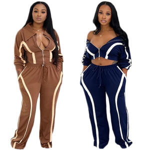 Y0561 Nuevos pantalones de pierna recta sueltos bloqueados de color de moda para mujer Conjunto de dos piezas deportivo e informal - Product Image 1