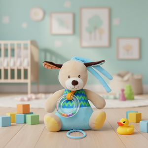 NannAllegri Dog Plush <b>Rattle</b> 18Cm <b>Baby</b> Toy With Teething Ring - Product Image 3