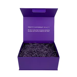 Caixa de presente de luxo de livro roxo escuro, em forma de livro, caixa rígida de cartão, com folha de prata, impressão de logotipo para perfume