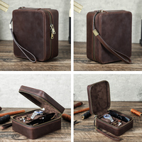 Boîte de rangement vintage en cuir Crazy Horse pour montres et lunettes de soleil, étui de voyage pour bijoux pour homme avec porte-boutons de manchette et porte-bagues