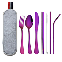Ensemble de couverts de voyage en acier inoxydable pour le camping, couteau, fourchette, cuillère, baguettes avec étui, ustensiles pour boîte à lunch, ensemble de couverts portables