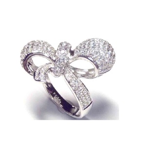 KOK Classic Bow-knot 18k Solid White Gold Diamond Cluster Pave Setting Wedding Party Gift Ring - Product Image 2