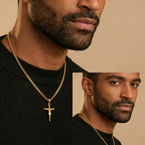 Collana con Crocifisso Placcato Oro 18K, Ciondolo a Croce Cattolica Cristiana, Gioiello Religioso per Uomini e Donne - Product Image 6