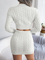 Ensemble deux pièces en tricot torsadé pour femme, haut court à col rond et jupe mini moulante taille haute, tenue rétro pour l'automne et le printemps