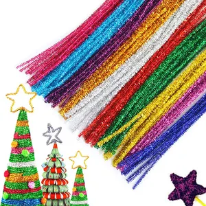 Kids Christmas Gift Shilly Stick Chenille Fuzzy Wire Stems 100 Glitter Color Bulk Pipe Cleaners Kit