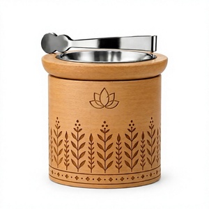 Porte-encens en bois avec pince métallique, brûleur d'encens en bois sculpté, pot à encens aromatique pour la maison et le spa - Product Image 4