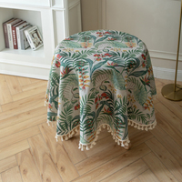 Nouvelle Nappe Ronde en Coton et Lin à Imprimé Feuilles Botaniques Style Campagne, Vert Clair, Motif Floral, pour la Table à Manger Domestique