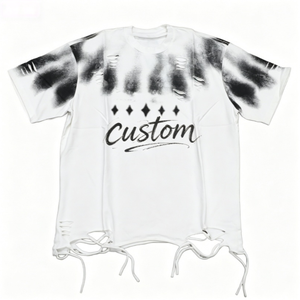 T-shirt Uomo Oversize Personalizzata Ricamata Effetto Usurato con Orlo Distrutto <span class=keywords><strong>Spray</strong></span> Paint Stile Streetwear Grunge OEM - Product Image 1
