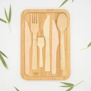 100% eco friendly 150mm disposable wooden bamboo knife spoon fork tableware set