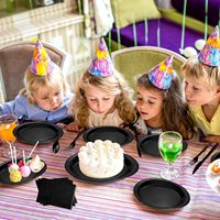 Vaisselle décorative jetable noire assiettes en papier tasses couteaux fourchettes cuillères pour les anniversaires des enfants fête mariage