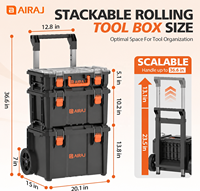 Armoire à outils à roulettes Airaj en plastique PP rigide à plusieurs niveaux, empilable pour garage/atelier, rangement d'outils/boîte à outils combinée