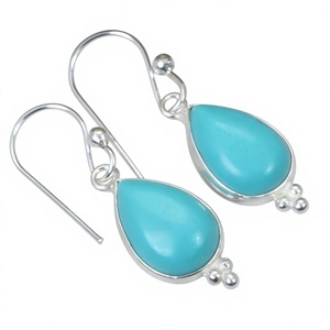 Boucles d'oreilles pendantes en argent 925 avec turquoise, serties de pierres en forme de goutte d'eau, bijoux classiques pour femmes à porter au quotidien - Product Image 1