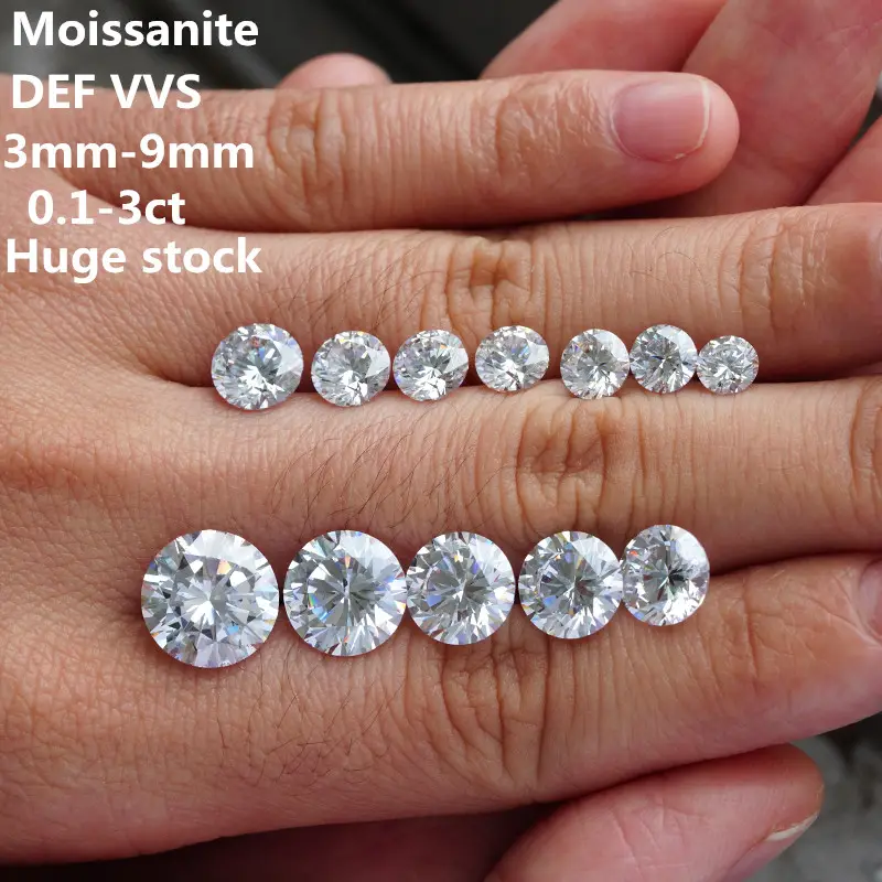 Moissanite suelto VVS def forma redonda salida de fábrica 3mm-9mm 0.1ct-3ct diamantes moissanite de tamaño mixto sin certificado