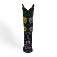 Bottes Western Chic à Strass WETKISS pour Femme, Hautes au Genou, Ornées de Cristaux Colorés, Modèle Citrouille, Idéales pour Halloween