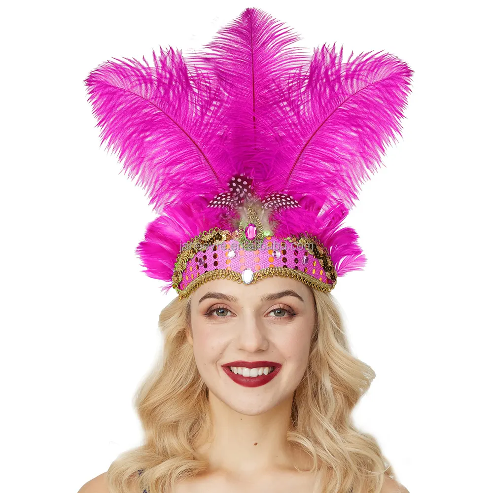 Wholesale Carnival Feather Headpiece Showgirl Headband Mardi Headpiece for Venice Hawaii Halloween