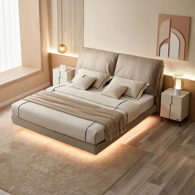 Uanu-muebles de dormitorio con tira de luz, cama de matrimonio de diseño moderno, marco de madera Olid, 115012K