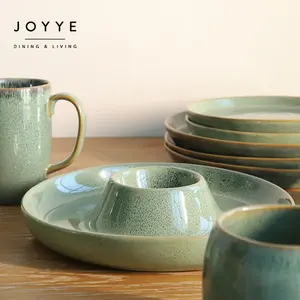 Joyye Luxury OEM stoviglie in ceramica personalizzate smalto reattivo Set da pranzo in gres ceramico stoviglie con tazze ciotole piatti