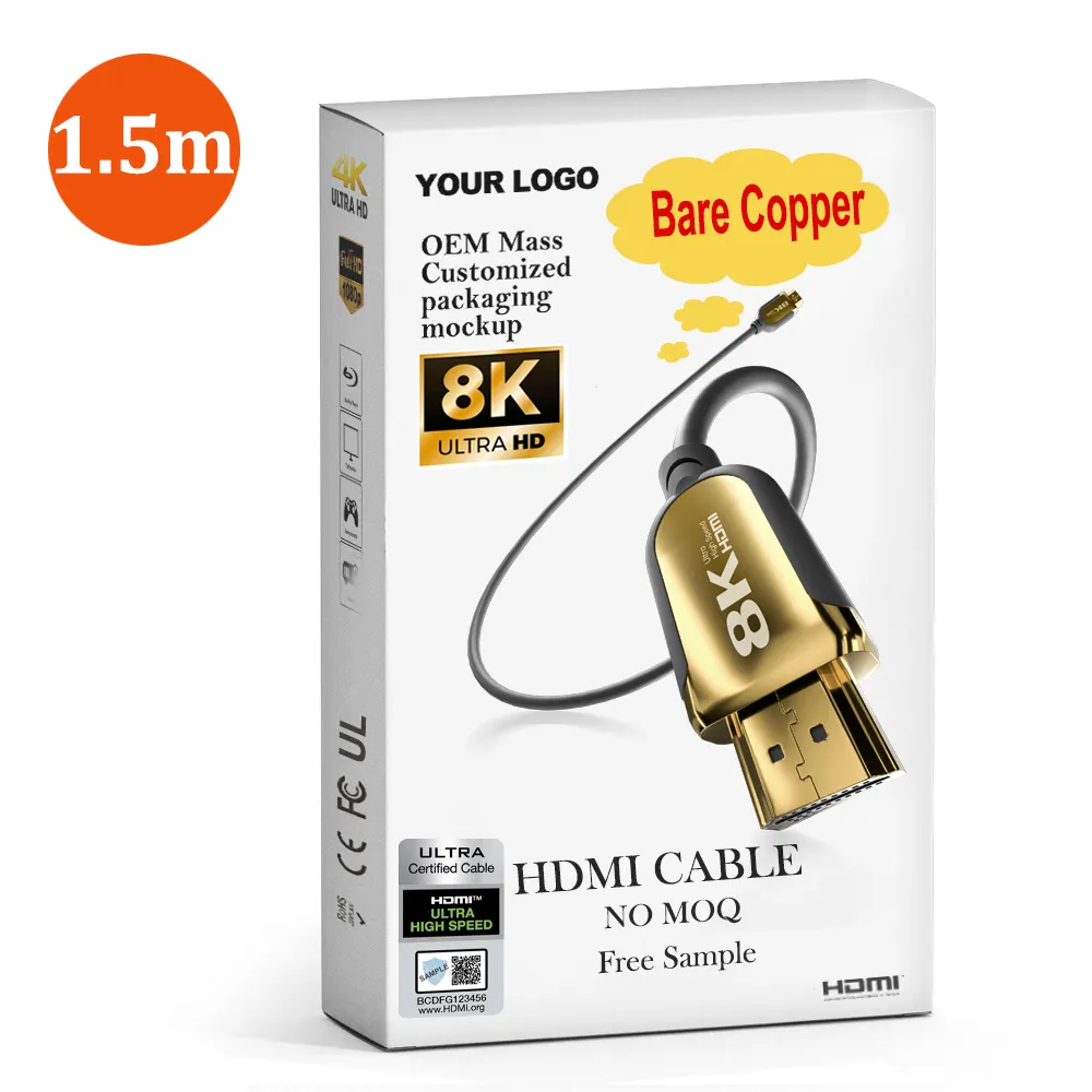 Baru 8K Label V2.1 1.5M HDMI 8K 60HZ Cangkang Logam 8K 21 Video Kable Tipe A HDMI Ke HDMI 8K Kabel