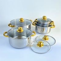 Vente chaude 10Pc Ensemble En Acier Inoxydable Ustensiles De Cuisine Poignée Dorée Marmites Batterie De Cuisine Marmite Avec Couvercle En Verre