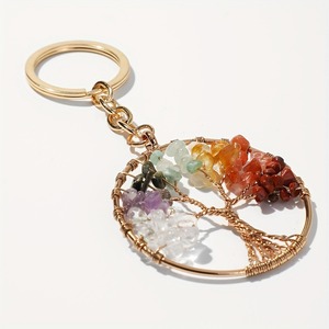 Lilangda Retro Natural 7 colores piedra redonda llavero bolsa colgante cristal Árbol de la vida llavero - Product Image 6