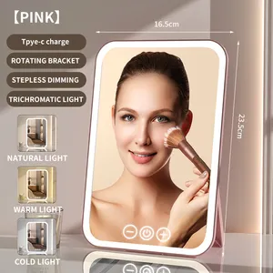 プロのスマートな高精細プラスチックデスクトップLED長方形化粧品化粧鏡
