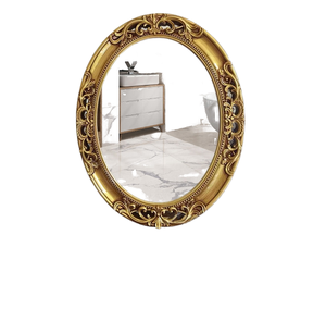 Baroque Oval Beveled Edge Ready Mount Wall Mirror Gold Wooden Vanity Decorative Hollow-out Frame for Bathroom Bedroom Entryway - Product Image 1