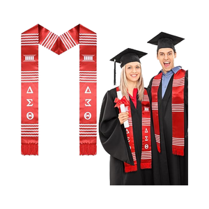 Écharpe de graduation rouge et blanche avec pompon rouge pour les diplômés 2025, accessoires scolaires en satin africain, 72x4 pouces, unisexe adulte - Product Image 4