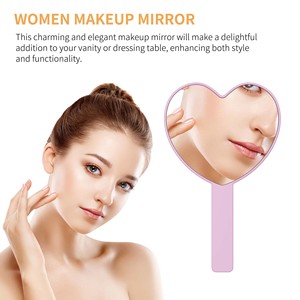 Miroir de maquillage portable avec poignée, logo personnalisé, en vrac, beauté, rose, mignon, en forme de cœur, tenu à la main - Product Image 3