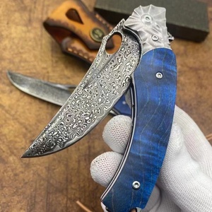 Cuchillo Táctico Personalizable Blue Dragon, Hoja de Acero de Damasco de Alta Calidad, No Intercambiable, Madera Sólida Estable DIY - Product Image 2