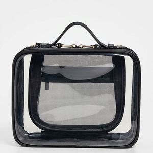 Custom Black PVC Zipper Handle Waterproof Eco-Friendly Makeup for Bag Large Capacity Double Compartments Organizer <b>Storage</b> - Product Image 1