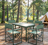 Ensemble de table pliante portable pour l'extérieur, table de camping en fer avec 4 chaises, hauteur réglable, résistant à l'eau, pour pique-nique et utilisation sur le terrain